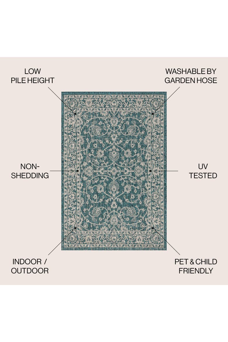 Palazzo Vine and Border Textured Weave Indoor/Outdoor Rug, Alternate, color, Teal/Gray