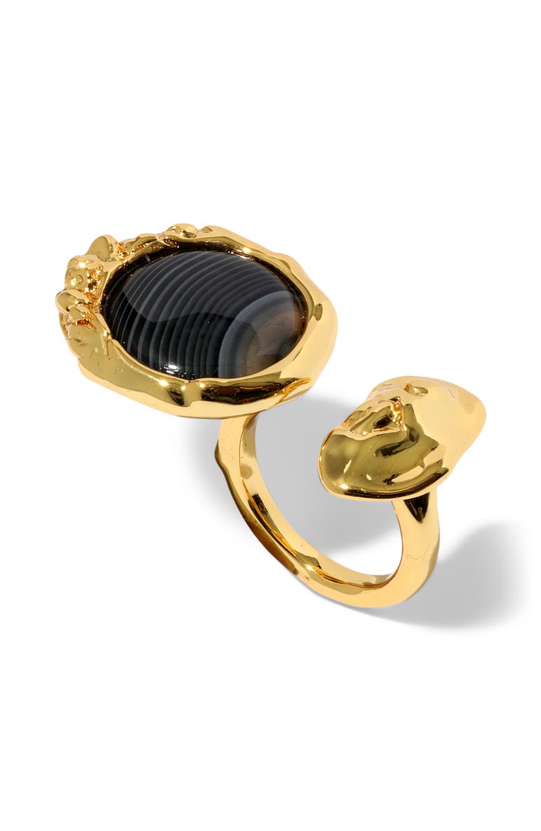 Alexis Bittar Brut Banded Agate Coin Open Ring, Main, color, Black/ Gold