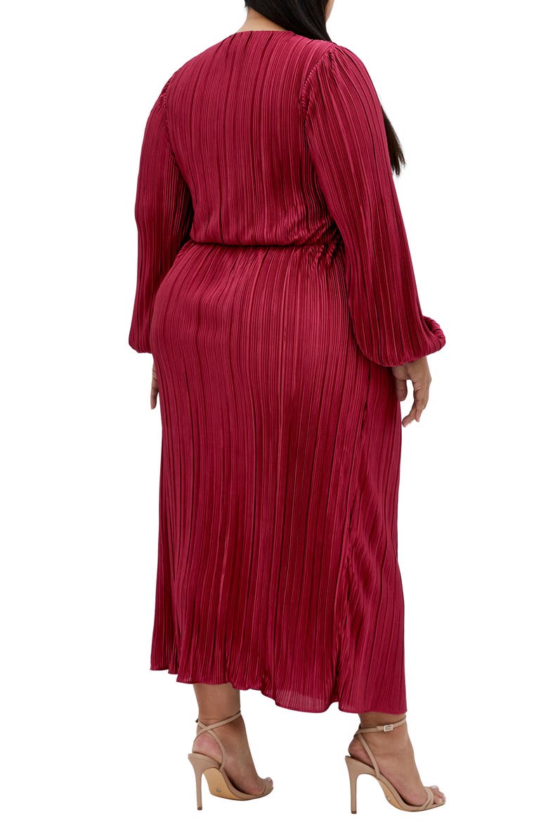 Kaya Pleated Long Sleeve Maxi Dress, Alternate, color, MAGENTA