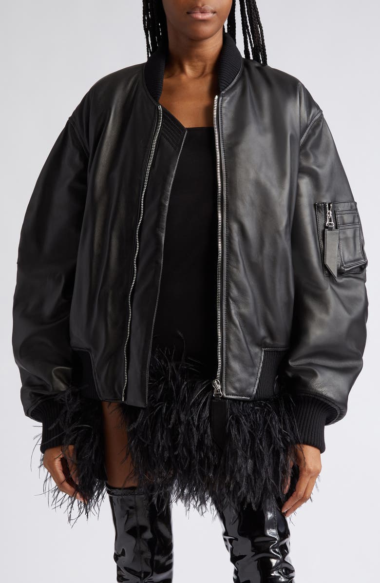The Attico Anja Punk Oversize Leather Bomber Jacket, Main, color,