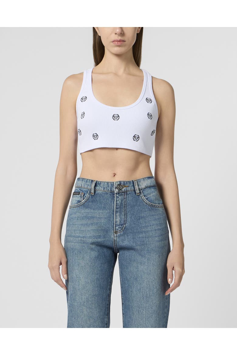 Ribbed Mini Tank Top Monogram Monogram Women, Main, color, white