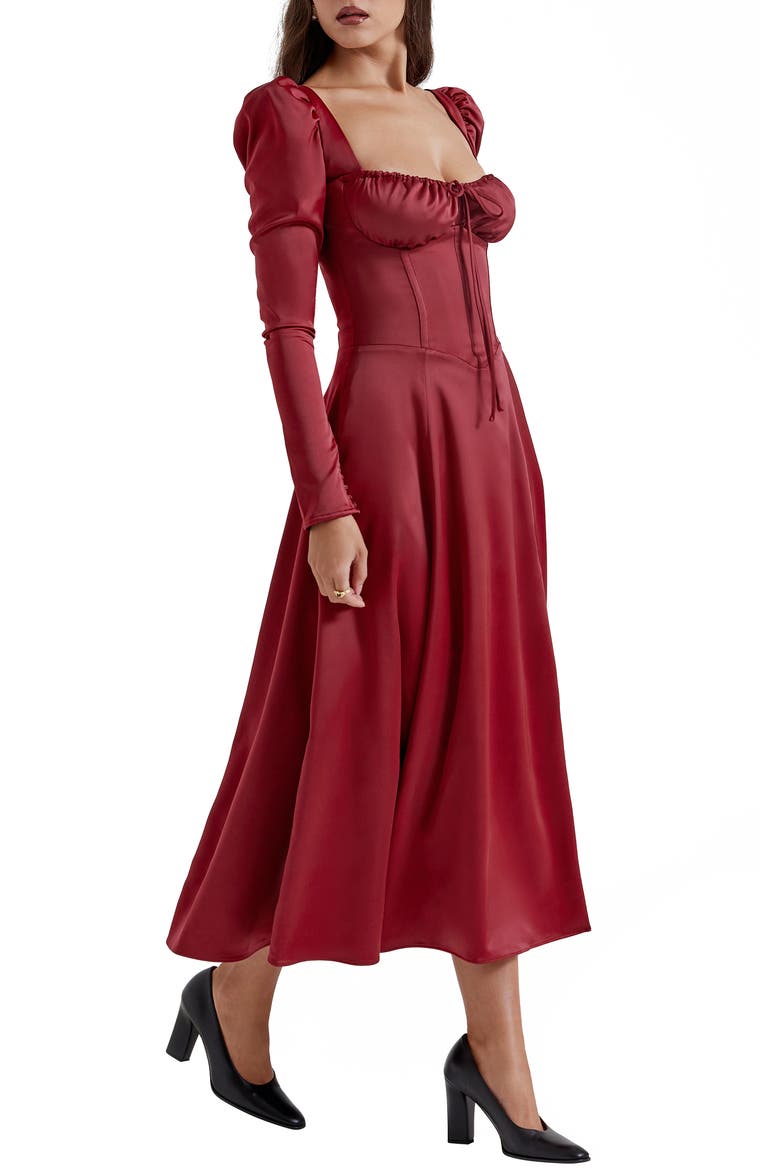 Sebille Long Sleeve Corset Midi Cocktail Dress, Alternate, color, BLOOD RED