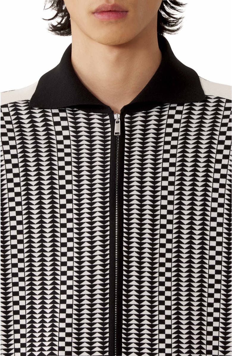 Lanvin Zip Jacket In Silk And Cotton Jacquard, Alternate, color, Black/Ecru