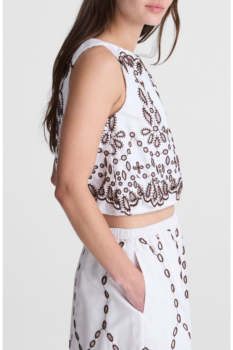 Embroidered Sleeveless Poplin Bubble Top, Alternate, color, WHITE