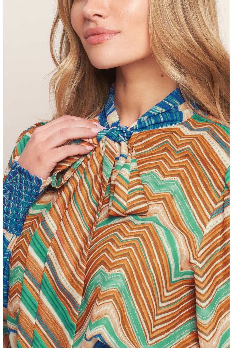 Tie Neck Long Sleeve Top, Alternate, color, TURQUOISE BLUE