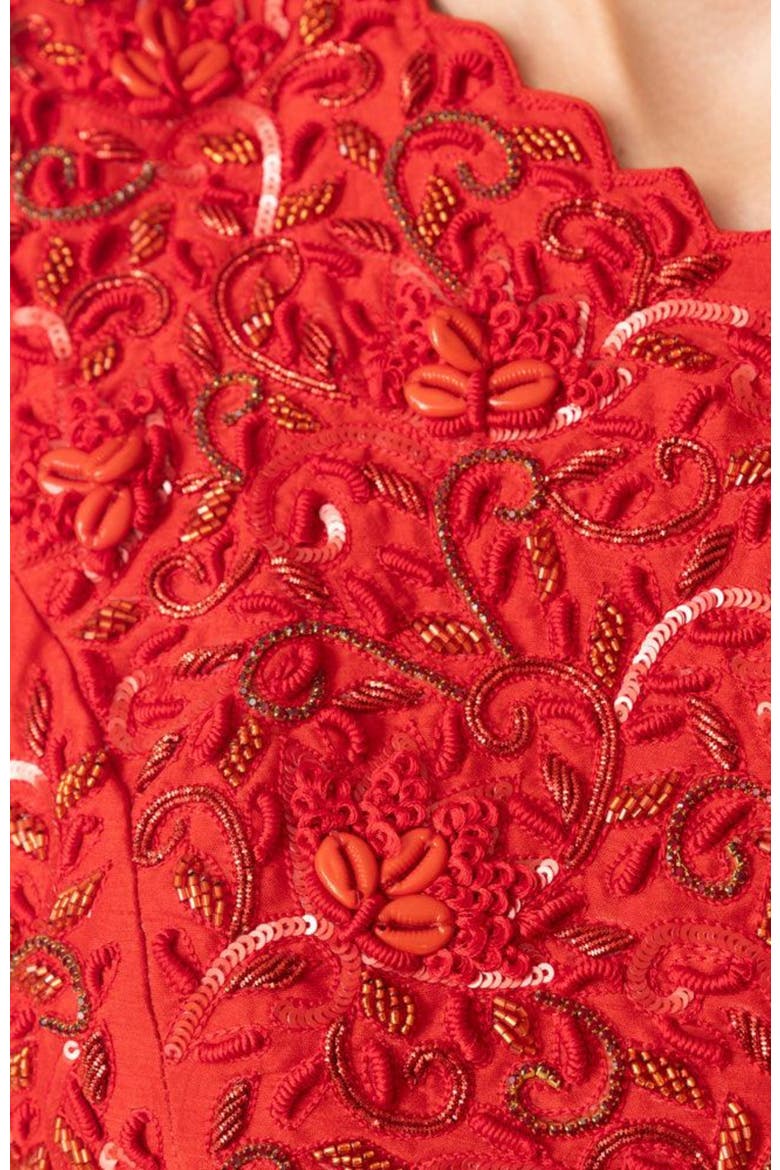 Aerin Raw Silk One-Shoulder Short Dress, Alternate, color, Red