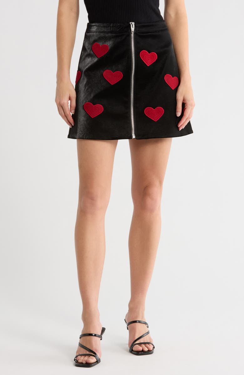 Cinq à Sept Appliqué Heart Palo Skirt, Main, color, Black/ Rosewood