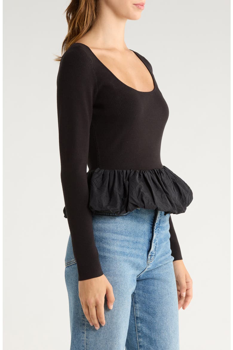 Tillie Bubble Hem Rib Top, Alternate, color, BLACK