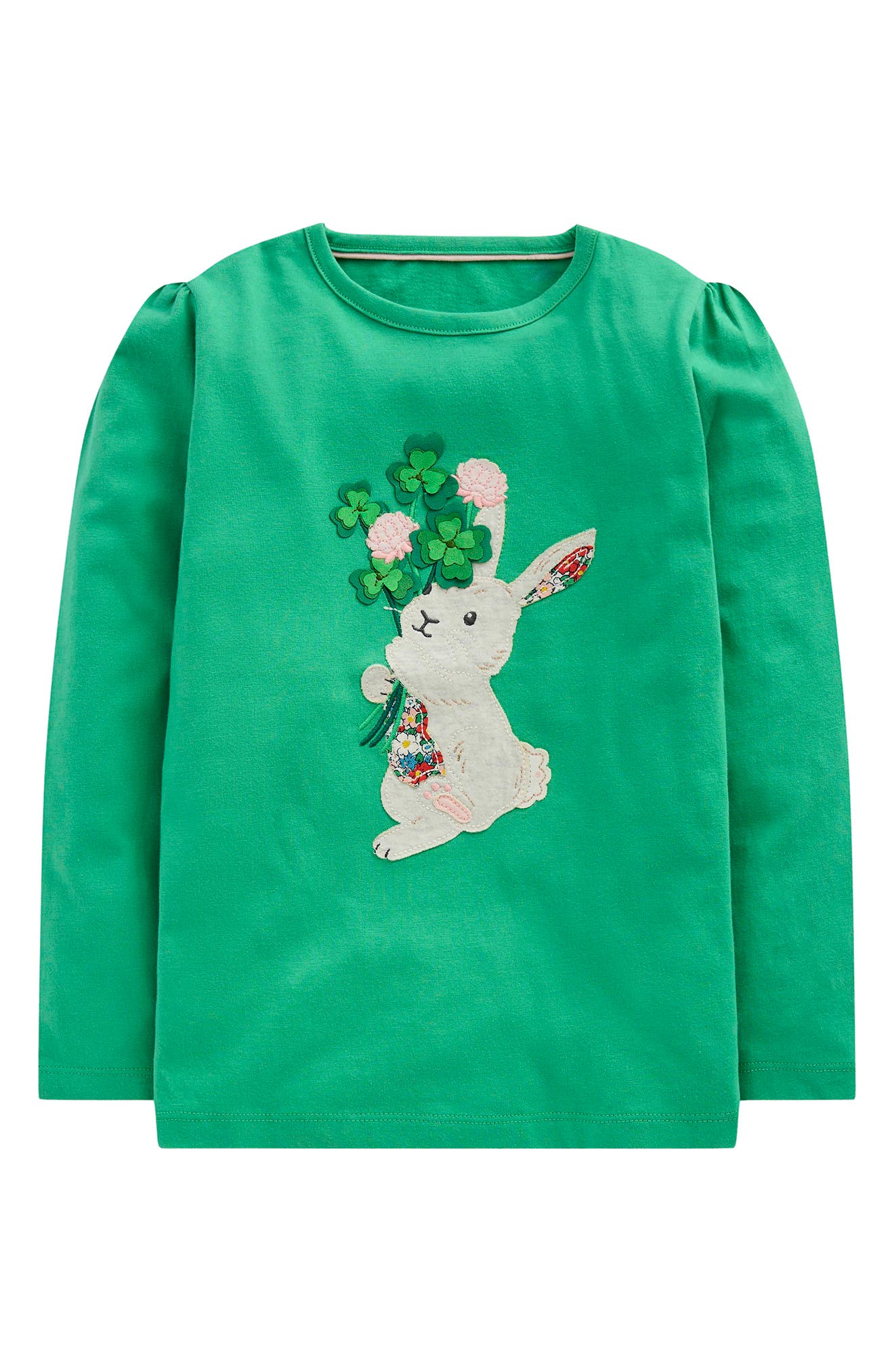 Mini Boden Kids' Puff Sleeve Appliqué T-Shirt