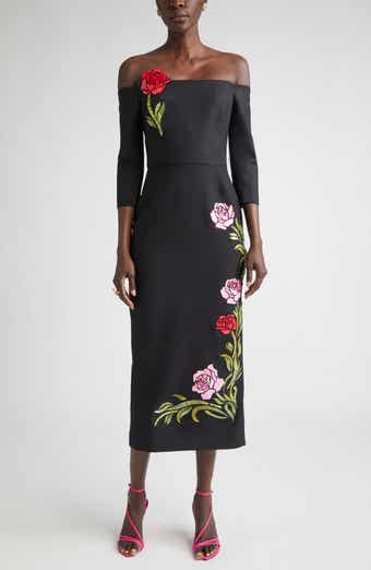 パーティードレス Botanical Forest Print Stretch Poplin Midi Dress Oscar de la Renta Botanical Forest Print Stretch Poplin Midi