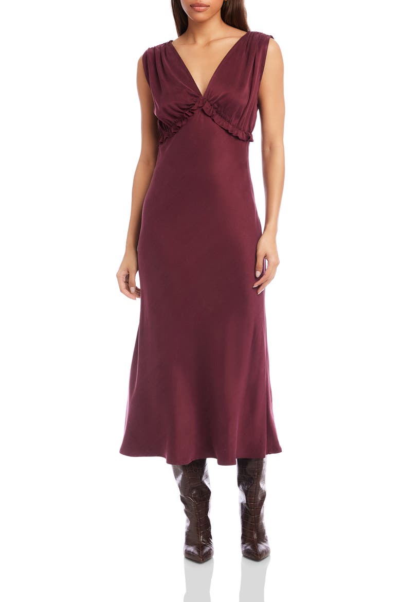 Cierra Ruffle Sleeveless Midi Dress, Main, color, WINE