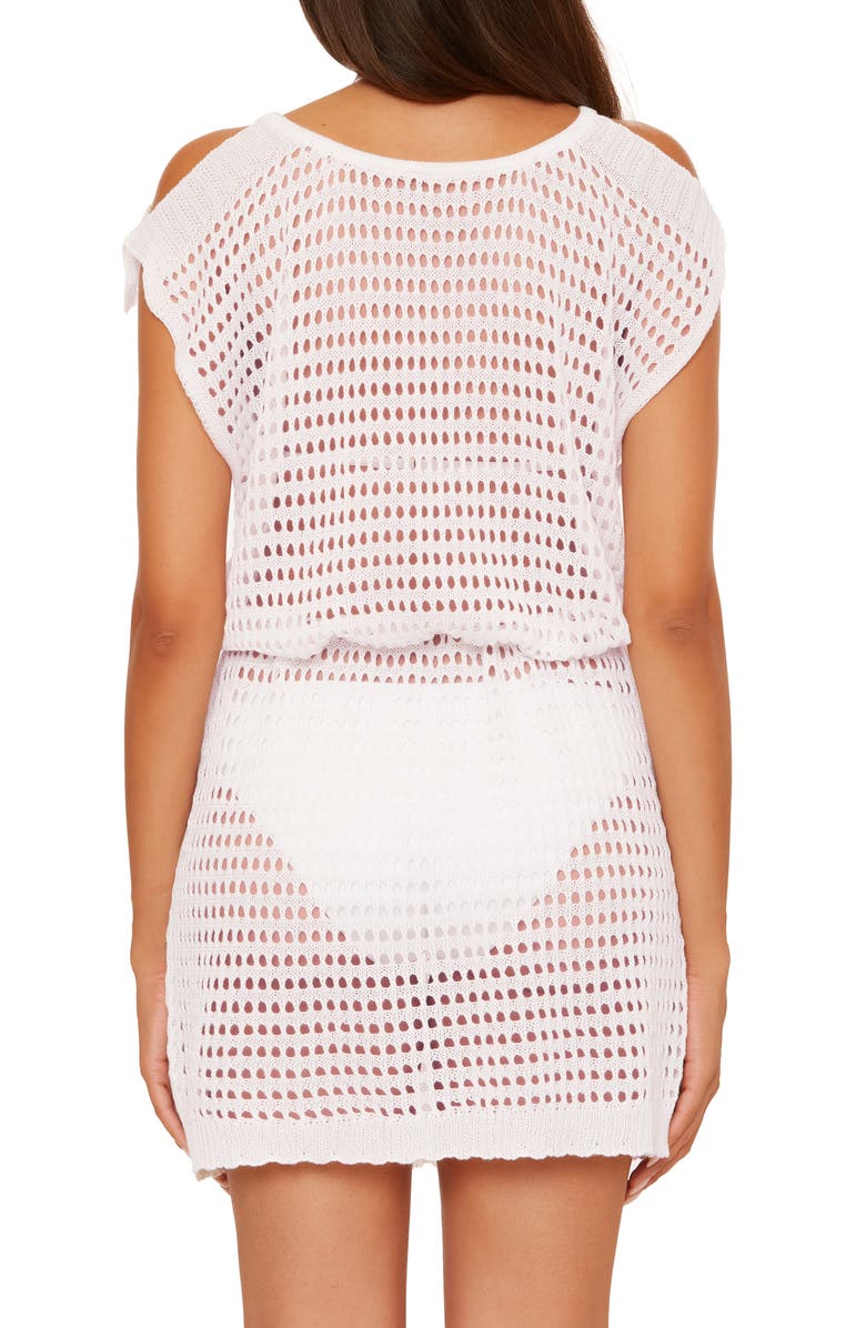 Becca Playa Open Stitch Cover-Up Minidress, Alternate, color, White