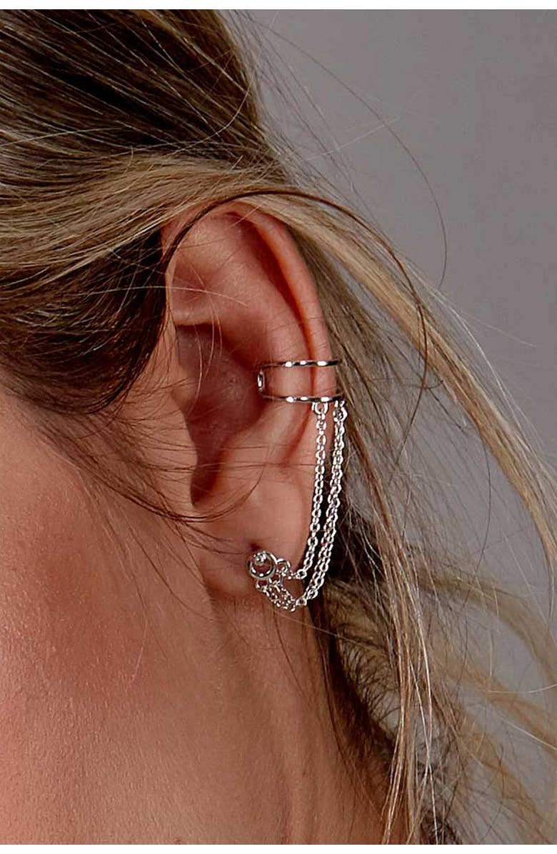 Lucy Quartermaine Art Deco Cuff And Stud With Chain, Alternate, color, Sterling Silver