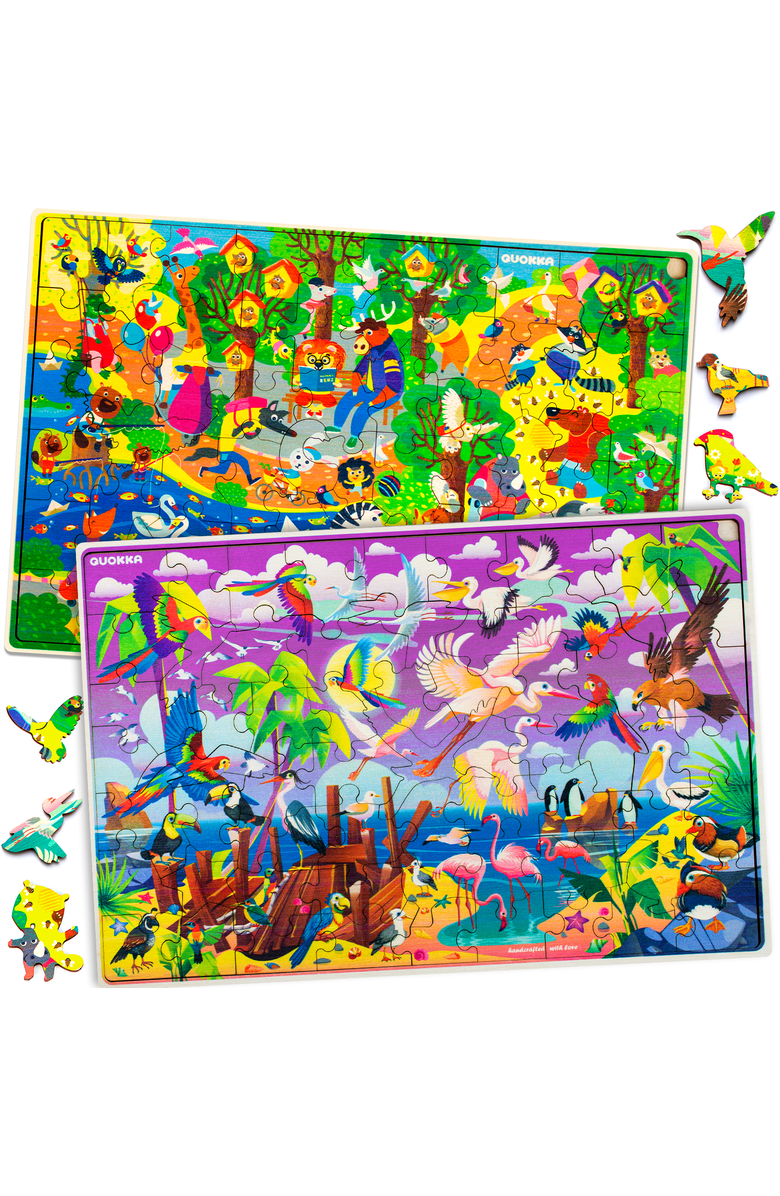 Quokka 4x60 Piece Wooden Jigsaw Puzzles for Kids, Alternate, color, Forest Bug Africa Vechicles