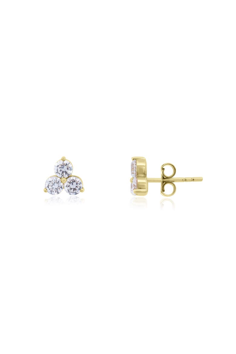 Lab Grown Diamond Three Stone Cluster Stud Earrings, Main, color, Yelllow Gold
