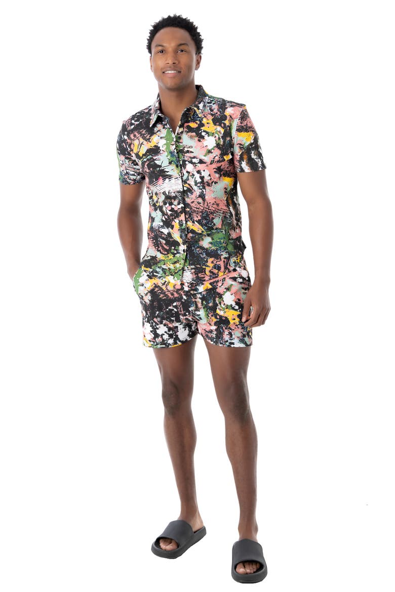 Frenzy Short Sleeve Button Up Shirt, Alternate, color, Black