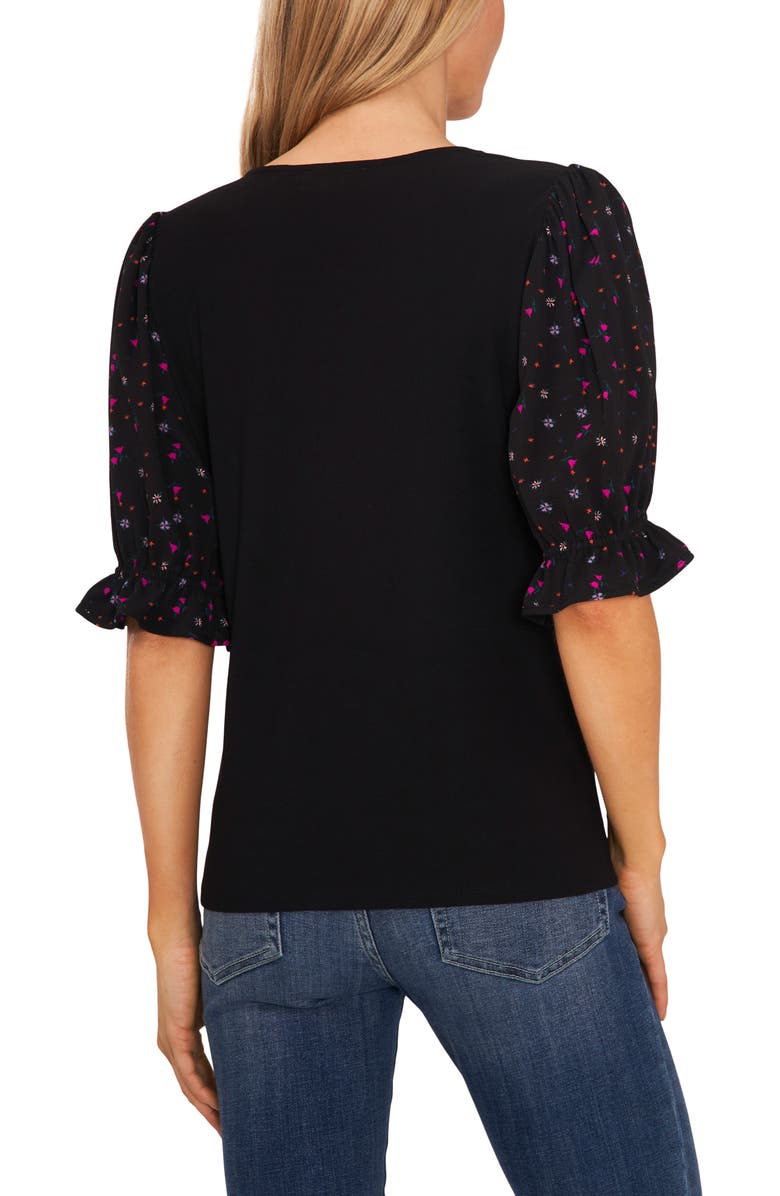 CeCe Mixed Media Puff Sleeve Top, Alternate, color, 