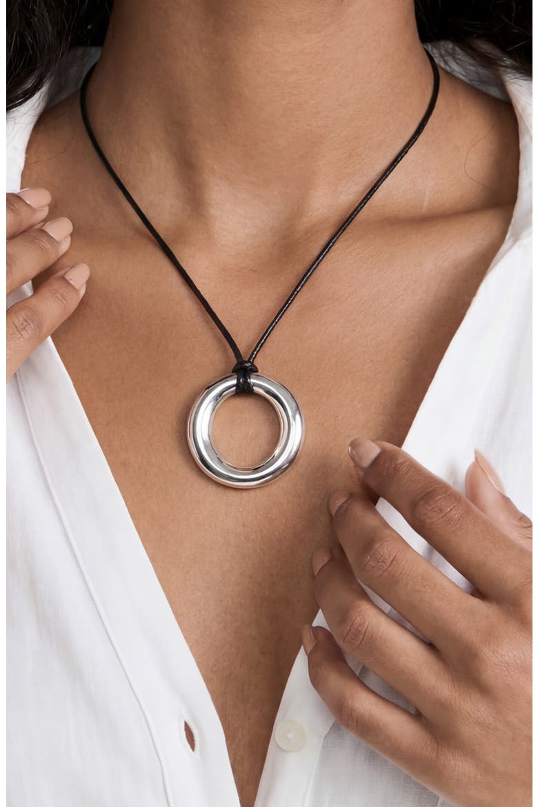 Circle Pendant Cord Necklace, Alternate, color, BLACK
