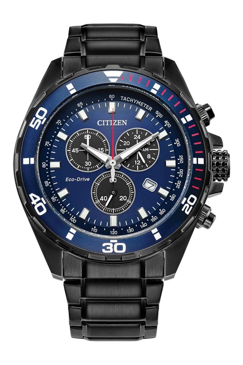 Sport Eco-Drive Chronograph Bracelet Watch, 44mm, Main, color, BLACK