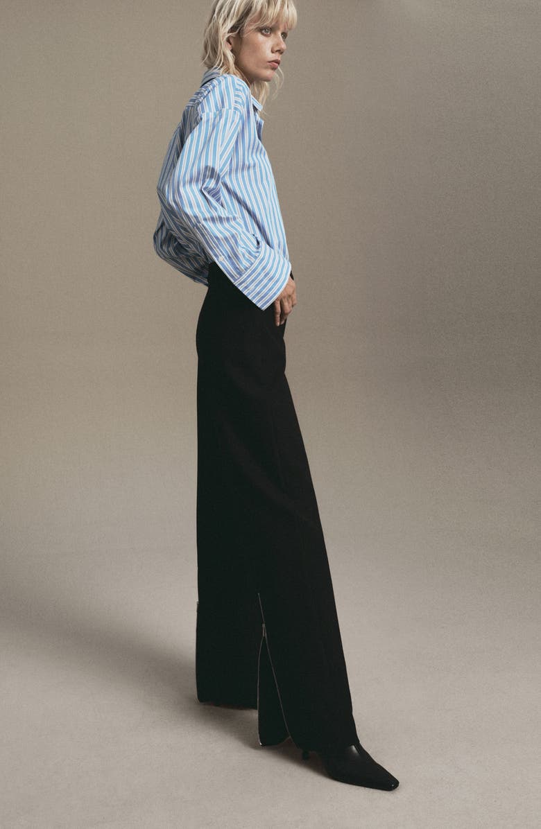 MANGO Pleated Straight Leg Pants with Side Zip Hems, Alternate, color, Black