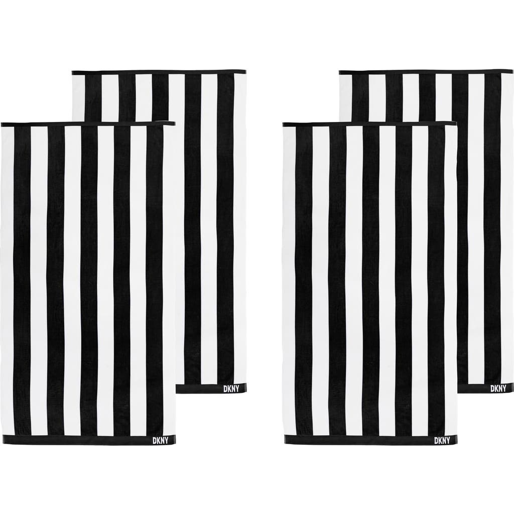 Dkny Cabana Stripe 4-piece Beach Towel Set In Black