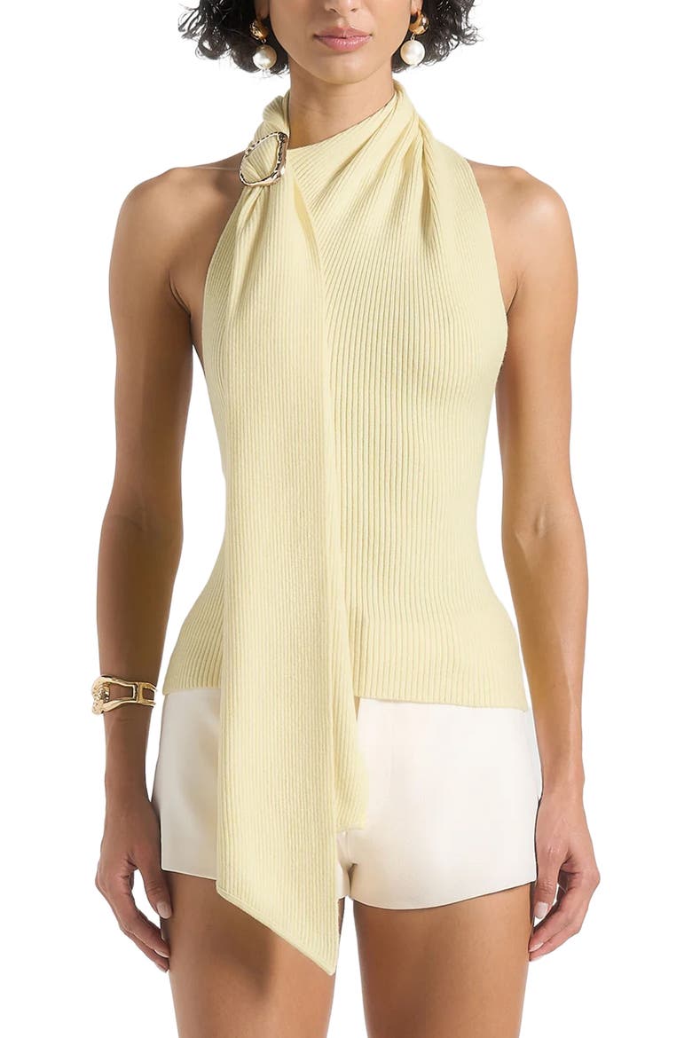 Elodie Knitted Draped Halterneck Top, Alternate, color, Pale Yellow