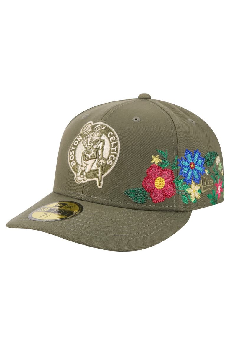 Men's New Era Olive Boston Celtics Tonal Florals 59FIFTY Fitted Hat, Main, color, Olive
