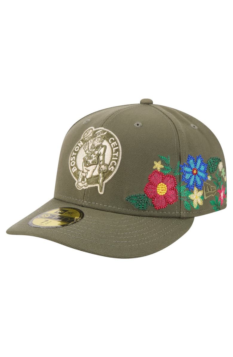 New Era Men's New Era Olive Boston Celtics Tonal Florals 59FIFTY Fitted Hat, Main, color, Olive