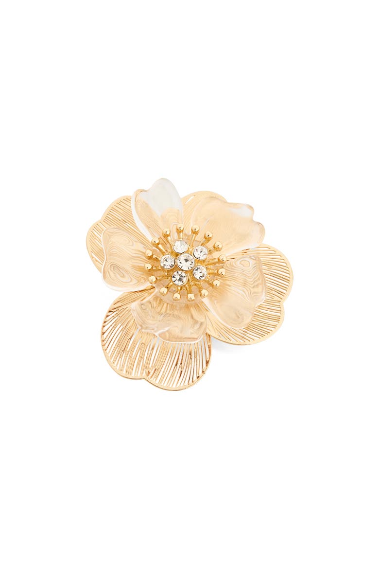 Frosted Flower Cocktail Ring, Main, color, CLEAR- GOLD