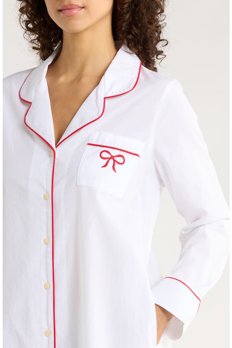 Classic Piped Cotton Nightshirt, Alternate, color, WHITE- RED BOW