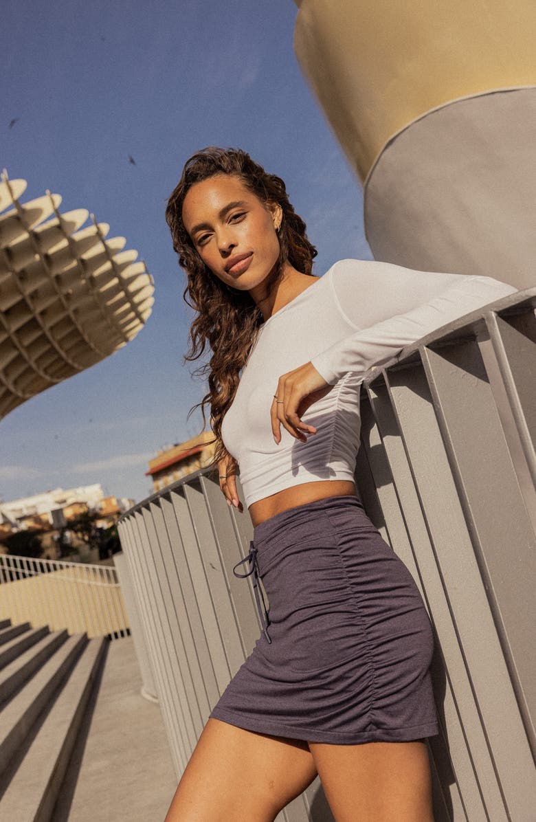 TravisMathew Skyline Ruched Jersey Long Sleeve T-Shirt, Alternate, color, White