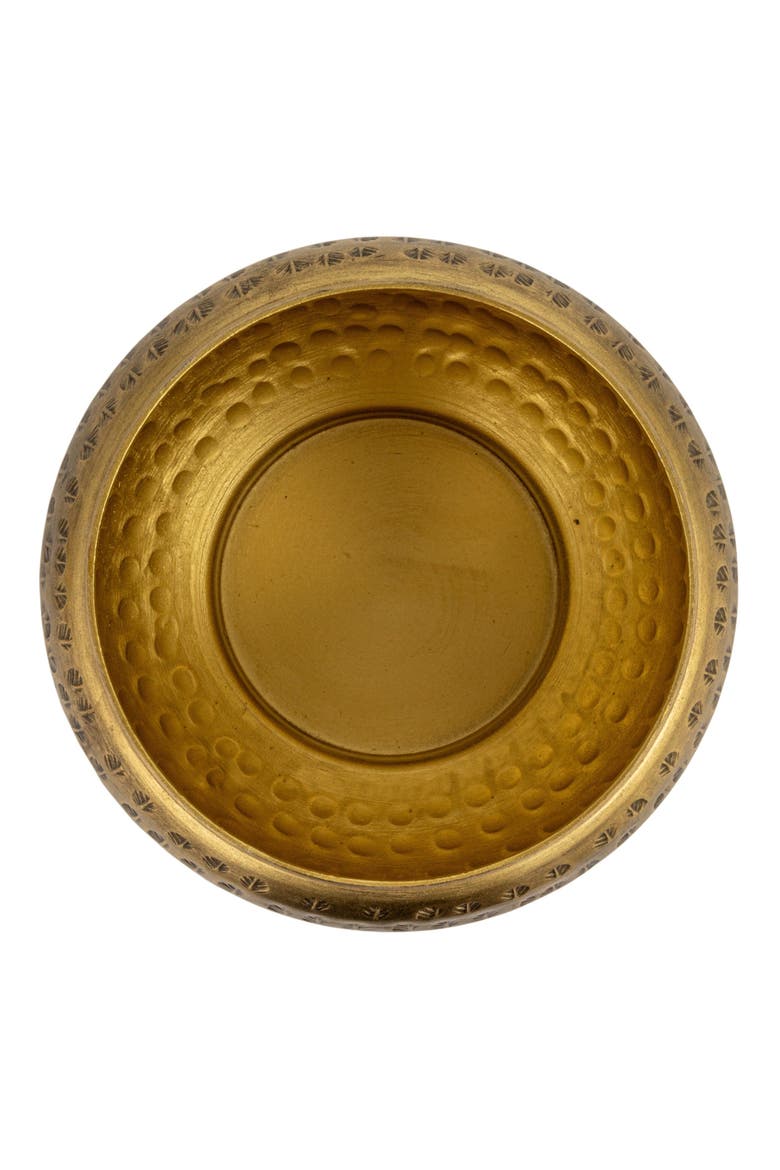 Round Hammered Metal Container with Butterfly Finial, Brass Finish, Alternate, color, Gold