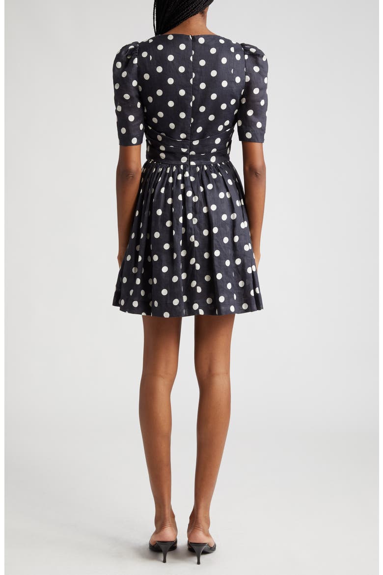 zimmermann polka dot linen midi dress Crush Cutout Pleated Polka-dot Linen Midi Dress