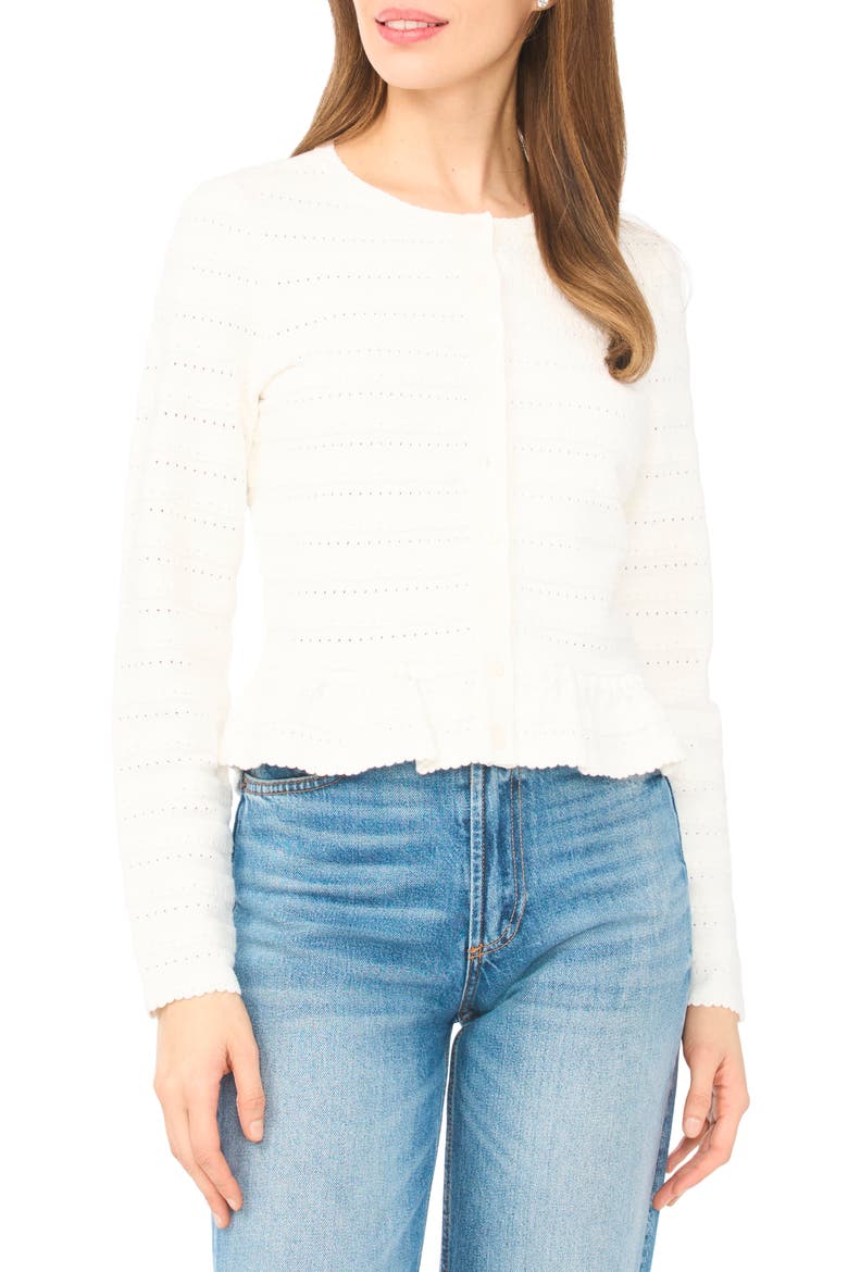 Ruffle Pointelle Cardigan, Main, color, ANTIQUE WHITE