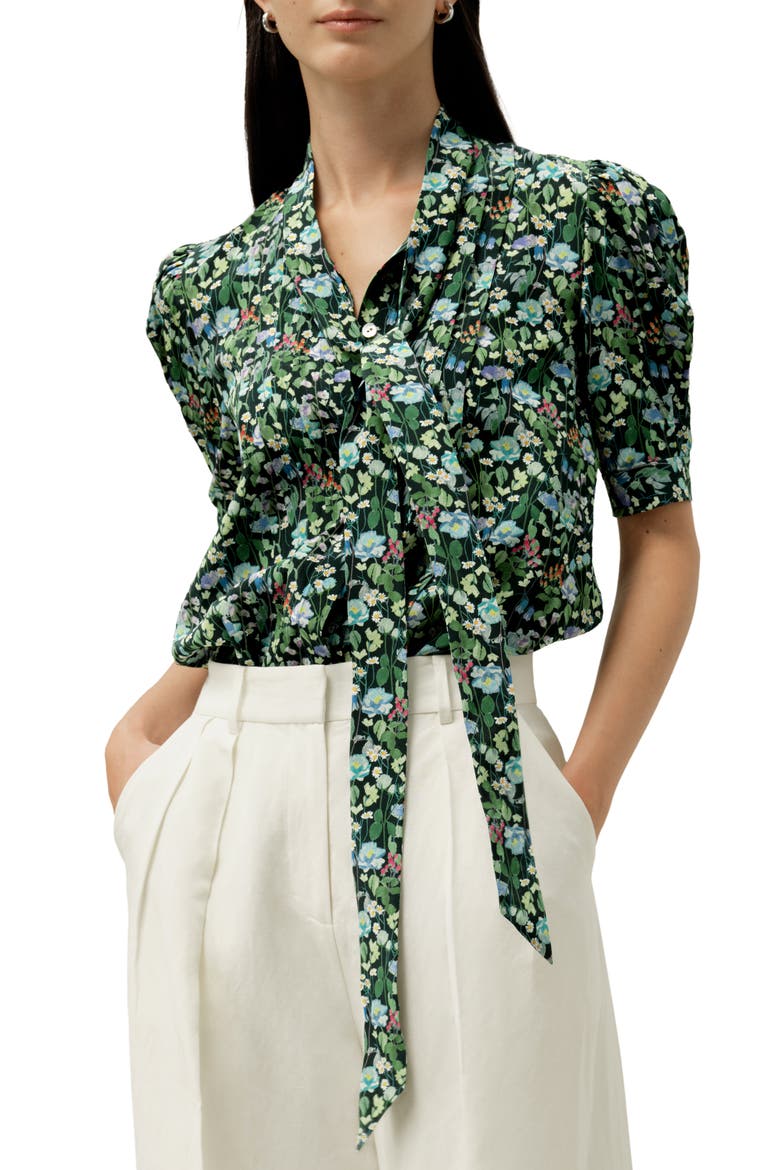 Women's Puff-Sleeve Silk Blouse - Made With Liberty Fabric, Main, color, Fairytale Forest