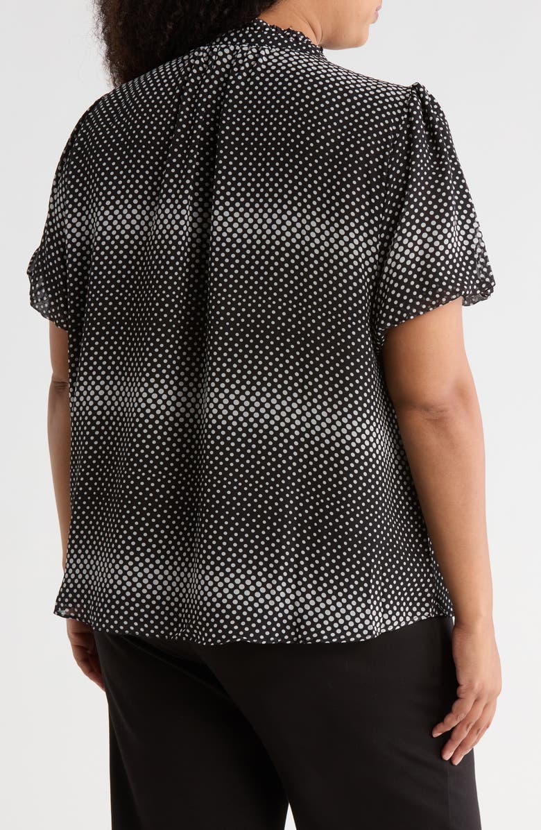 Adrianna Papell Short Sleeve Button-Up Top, Alternate, color, Black/ Cream Rising Dot