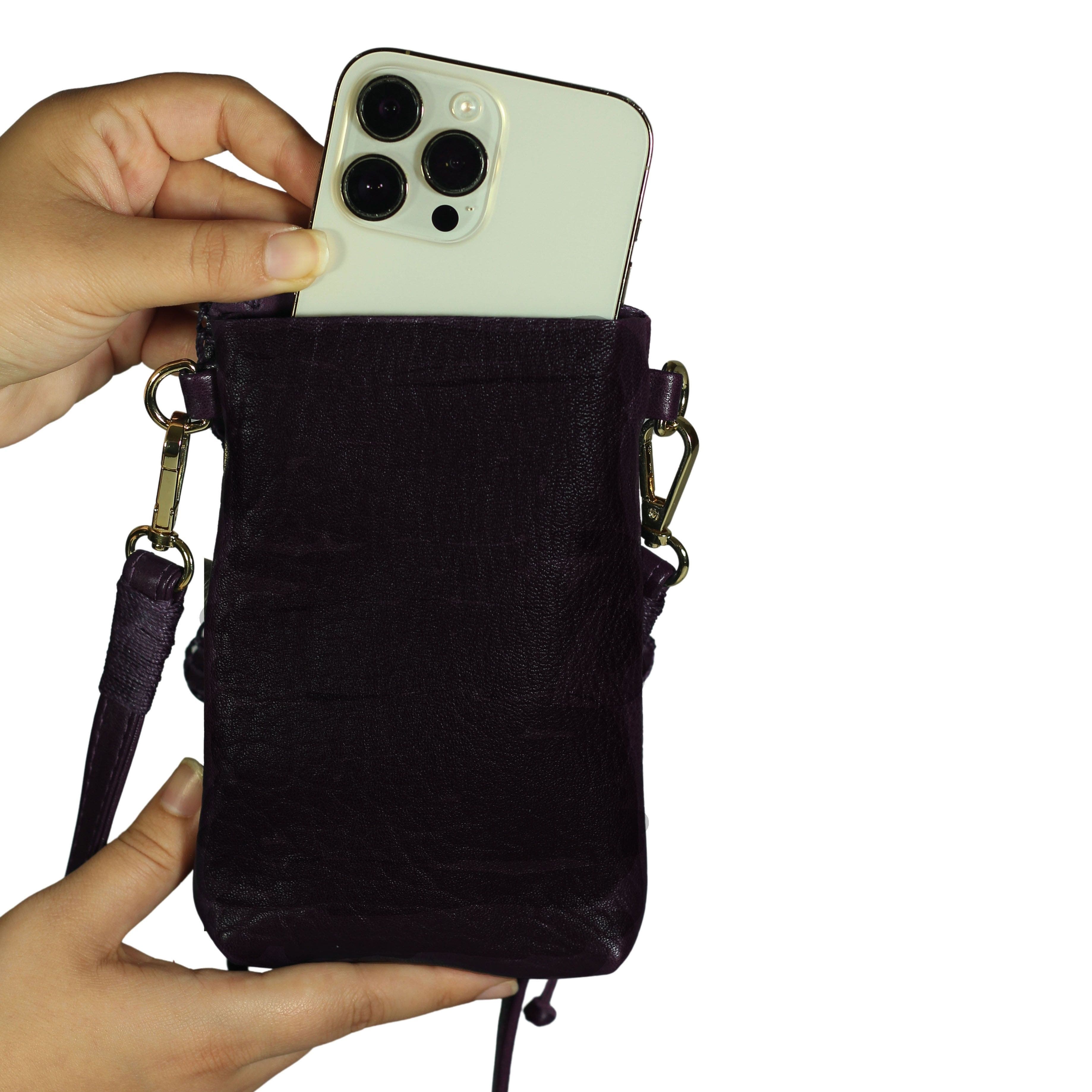 Carlos Falchi Cell Phone Butterly Lambskin Leather Bag, Alternate, color, 