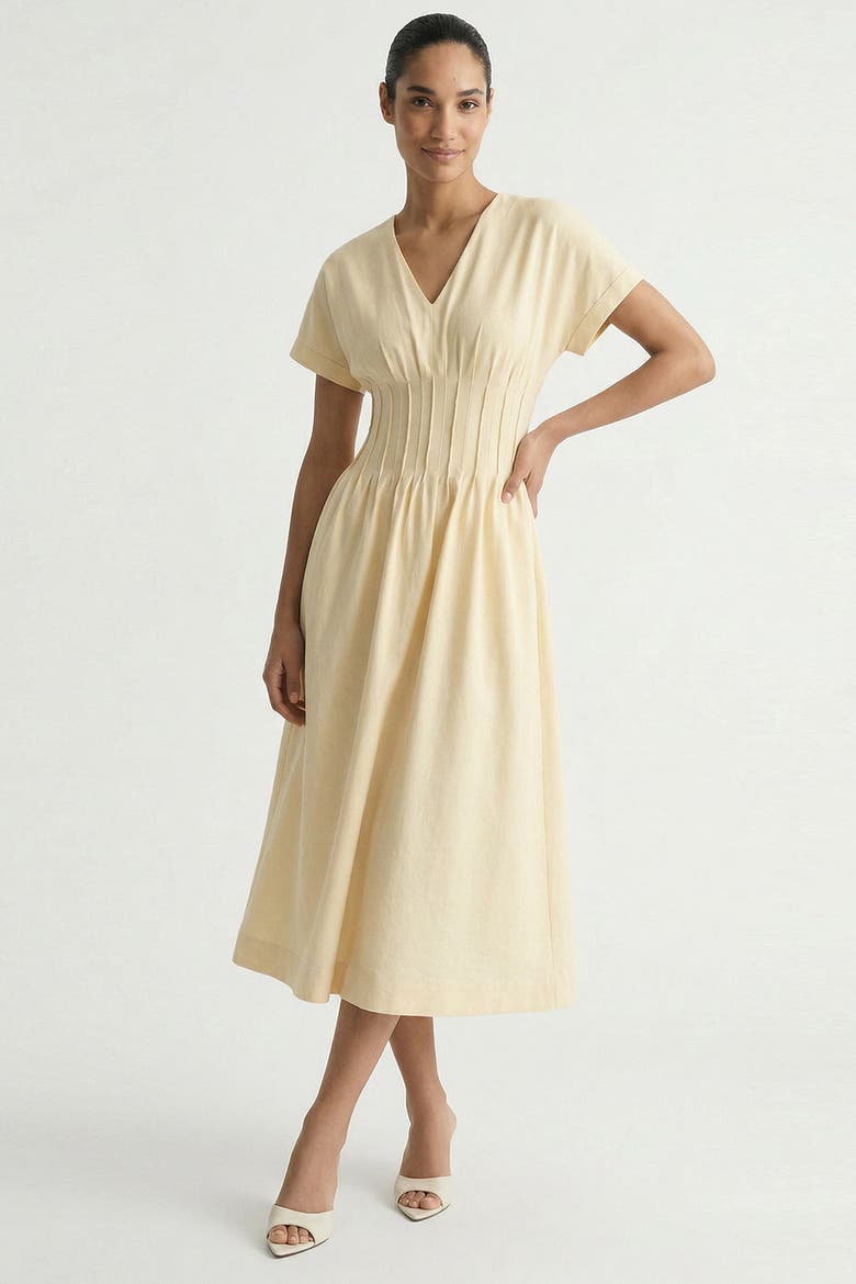 Amaud Short Sleeve V Neck Midi Dress, Main, color, Cream
