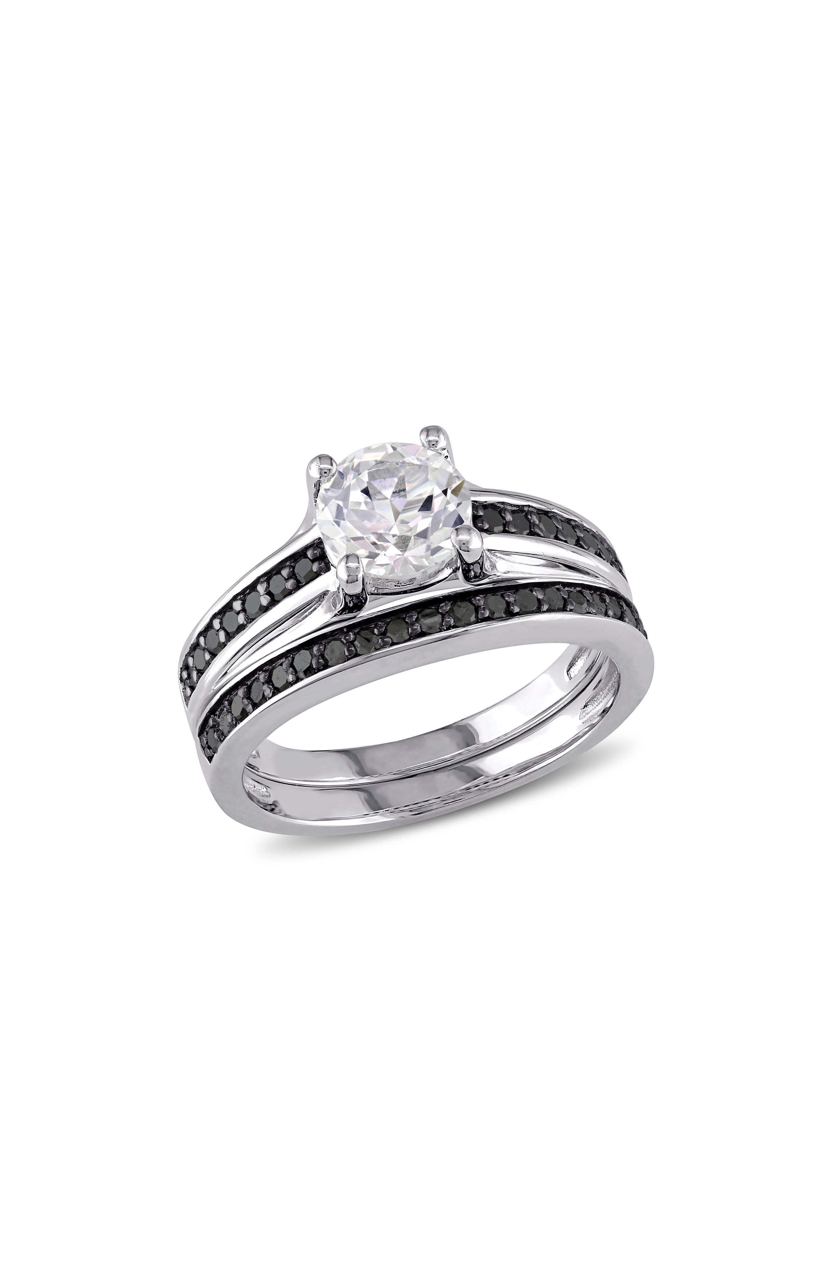 DELMAR Created White Sapphire & Black Diamond Ring Set