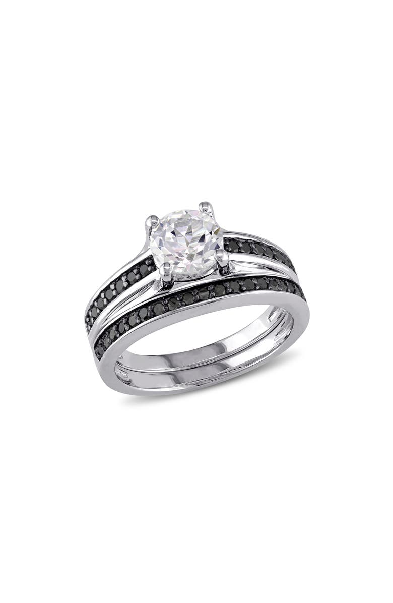 DELMAR Created White Sapphire & Black Diamond Ring Set, Main, color, White