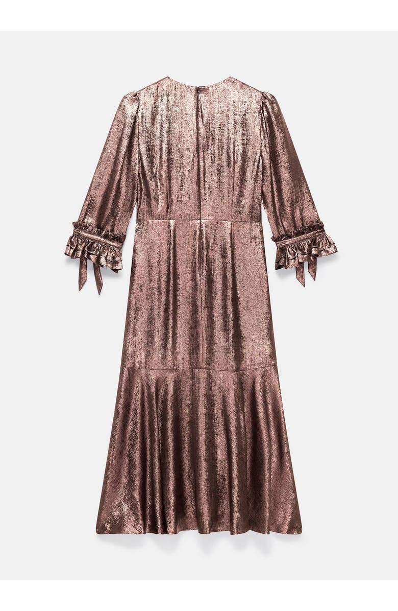 MINT VELVET Metallic Midi Dress with Puff Shoulders, Alternate, color, Pink