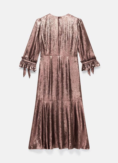 Mint Velvet Metallic Midi Dress With Puff Shoulders In Pink