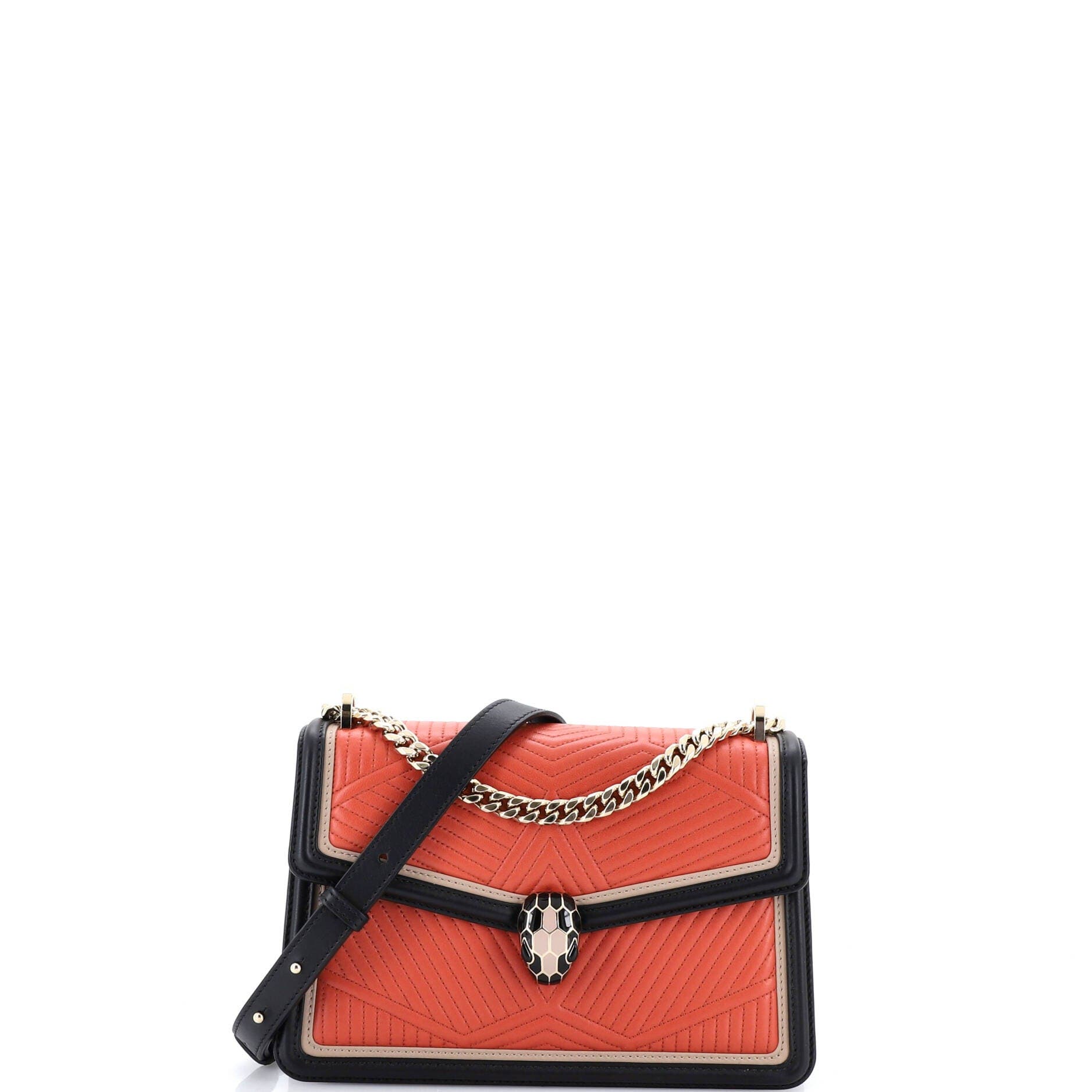 Serpenti Forever Shoulder Bag Quilted Leather Small, Main, color, Orange