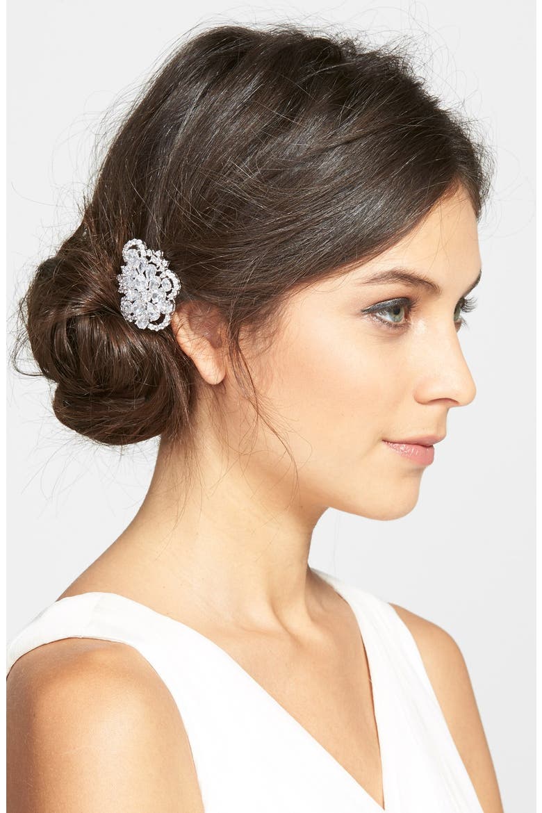 Cubic Zirconia Cluster Hair Comb, Main, color, SILVER