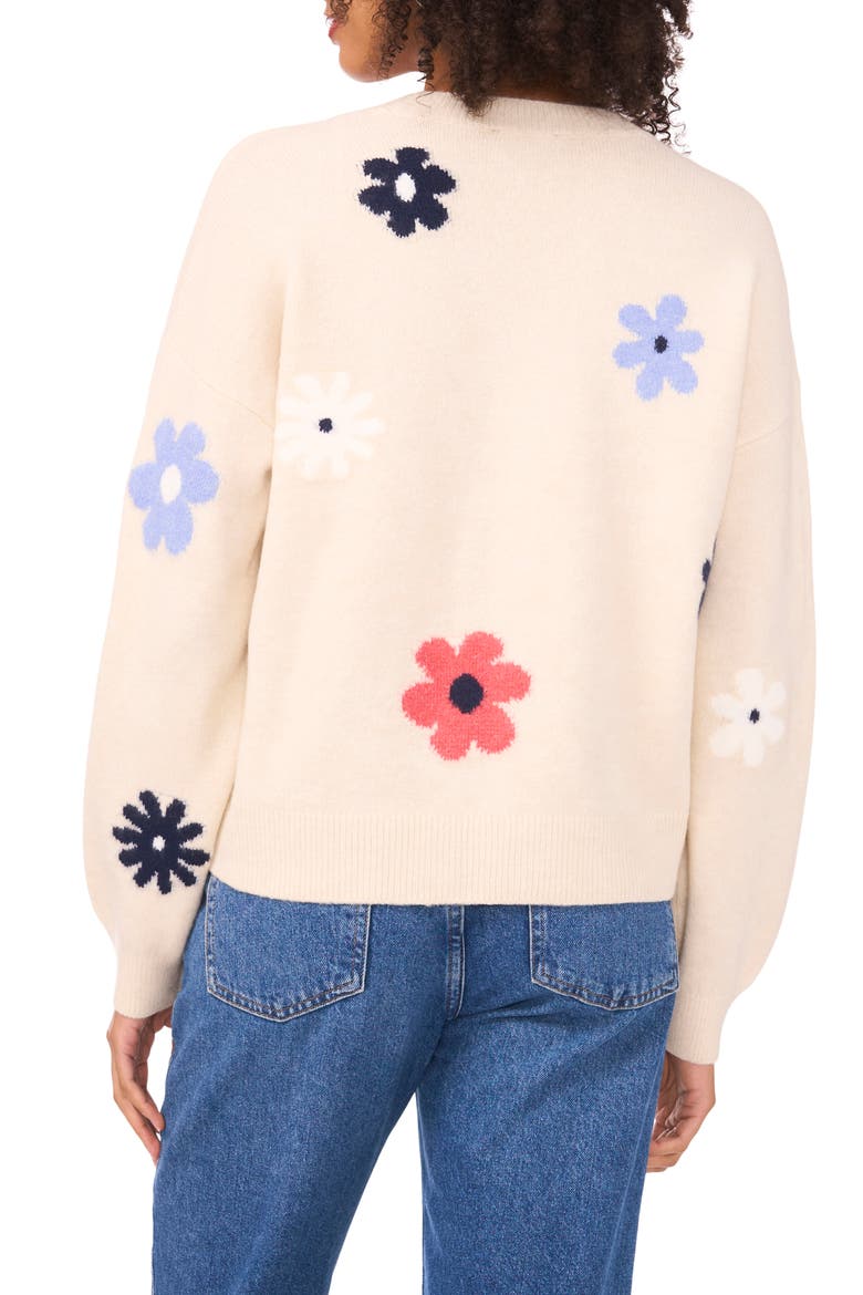 Floral V-Neck Cardigan, Alternate, color, BIRCH