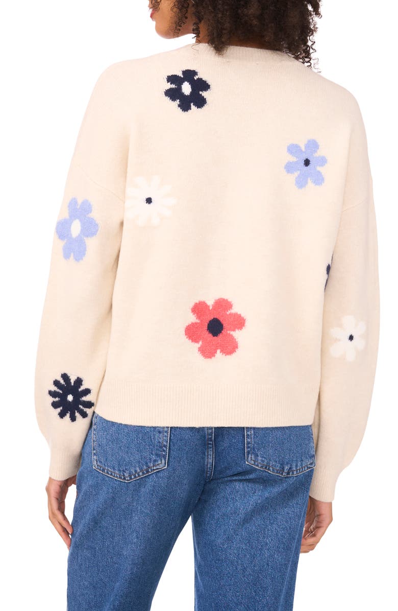 1.STATE Floral V-Neck Cardigan, Alternate, color, Birch