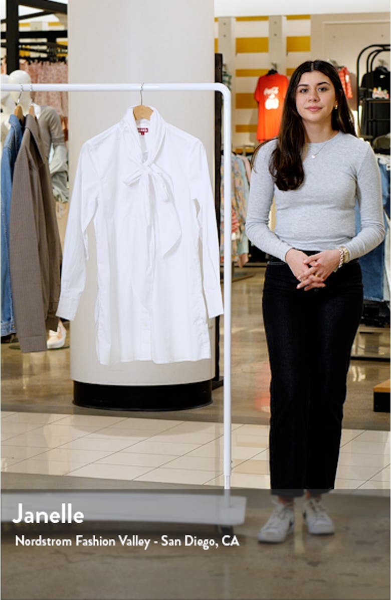 Maryn Tie Neck Long Sleeve Stretch Cotton Poplin Mini Shirtdress, sales video thumbnail