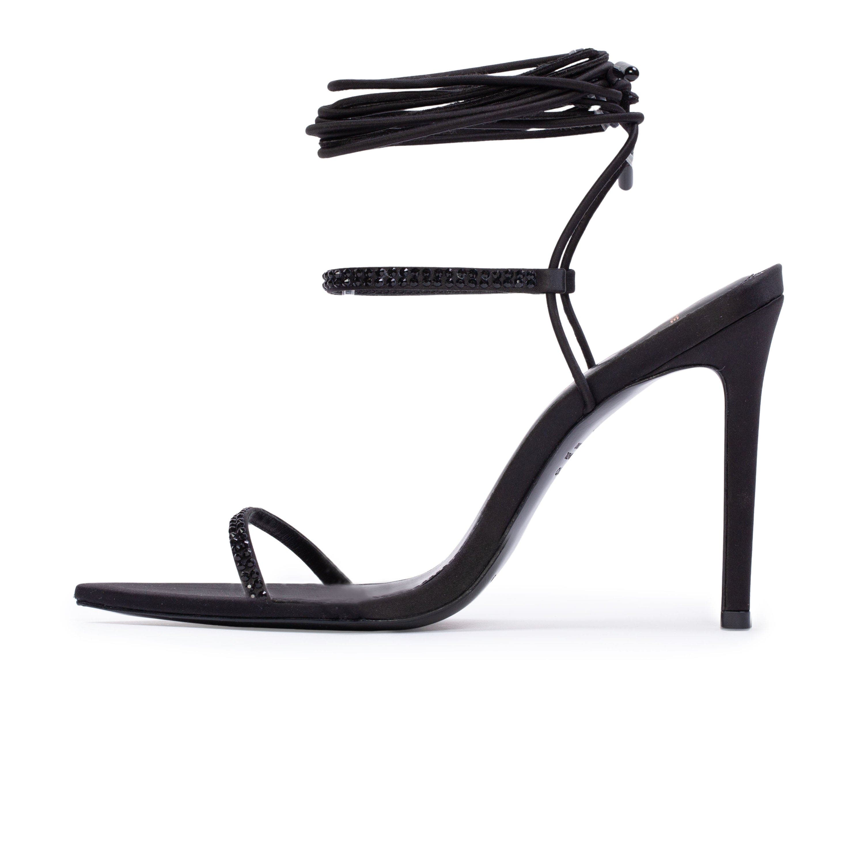 BLACK SUEDE STUDIO Lauren100 Strappy Sandal, Alternate, color, Black Satin Embellished
