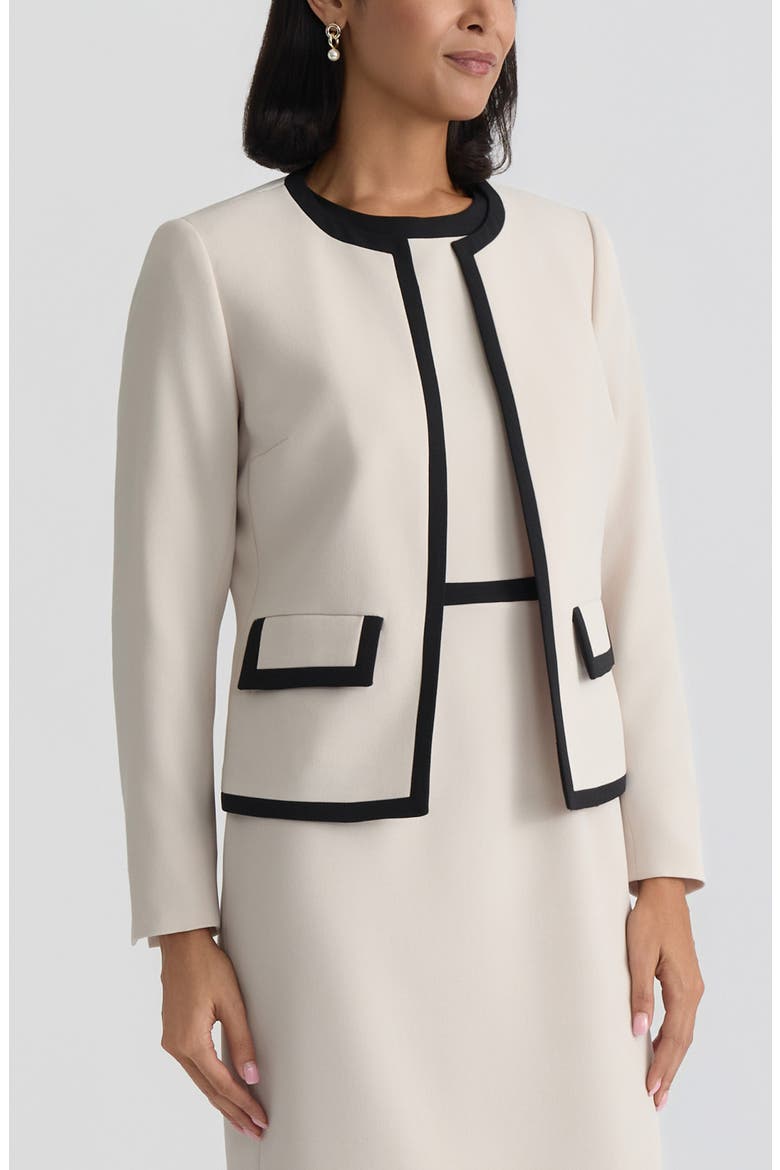 Stretch Crepe Jacket, Alternate, color, PARCHMENT/ BLACK