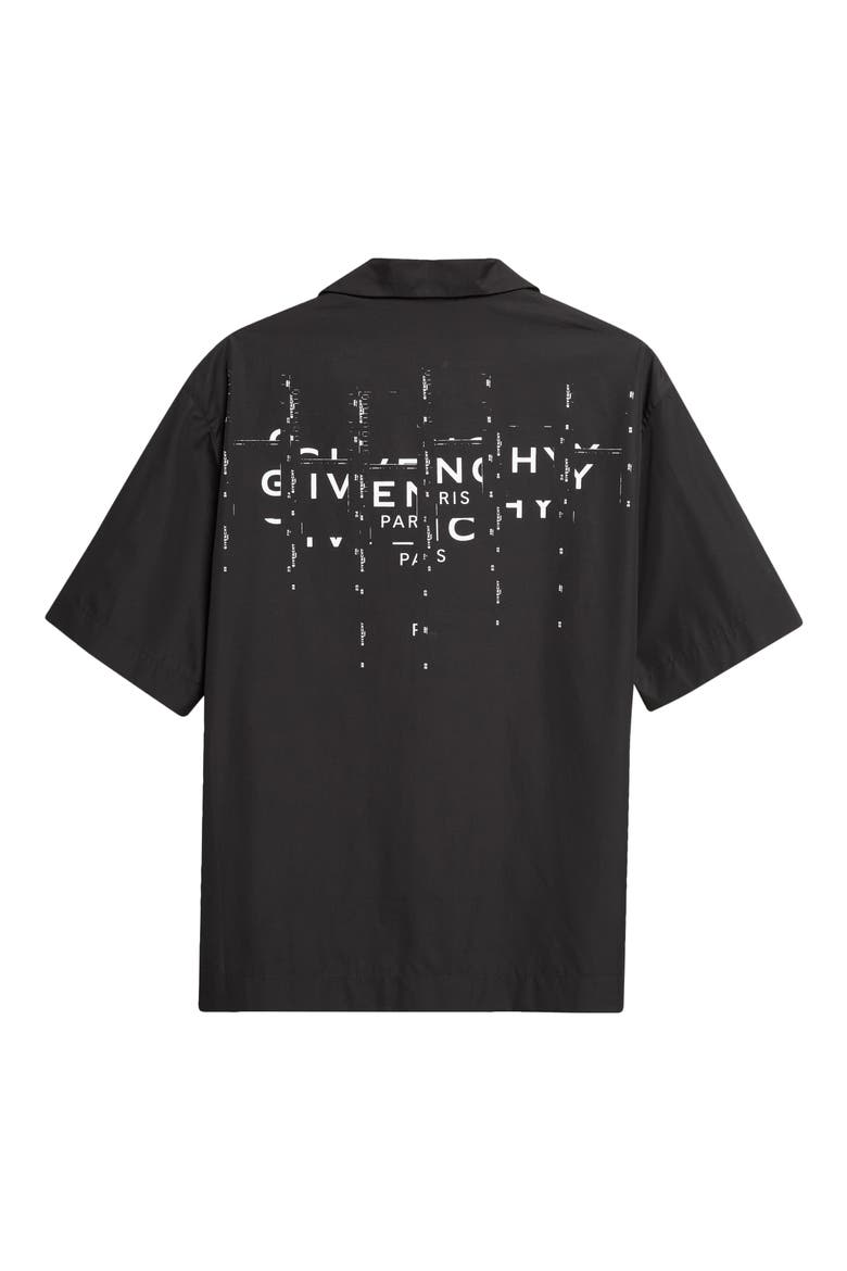 Short Sleeve Cotton Poplin Graphic Bowling Shirt, Alternate, color, BLACK